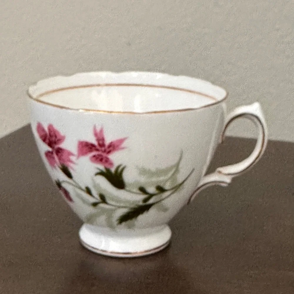 Vintage Colclough Bone China TeaCup Saucer Pink Floral Gold Trim Made in England